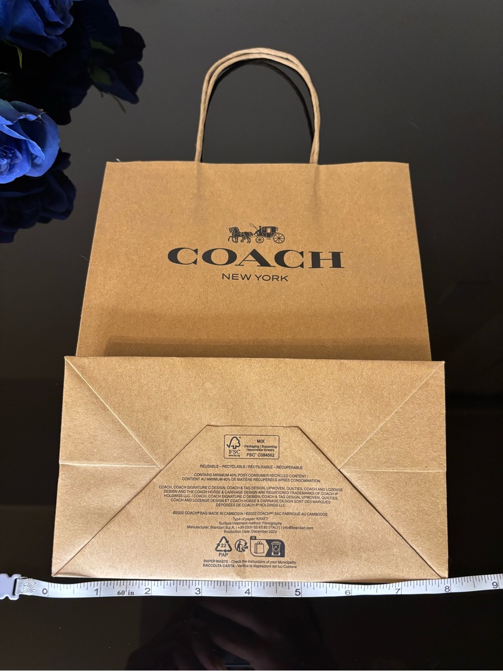 Coach Medium Brown Paper Shopping Bag with Black Logo - 8”x10”x4.5” - Picture 5 of 7